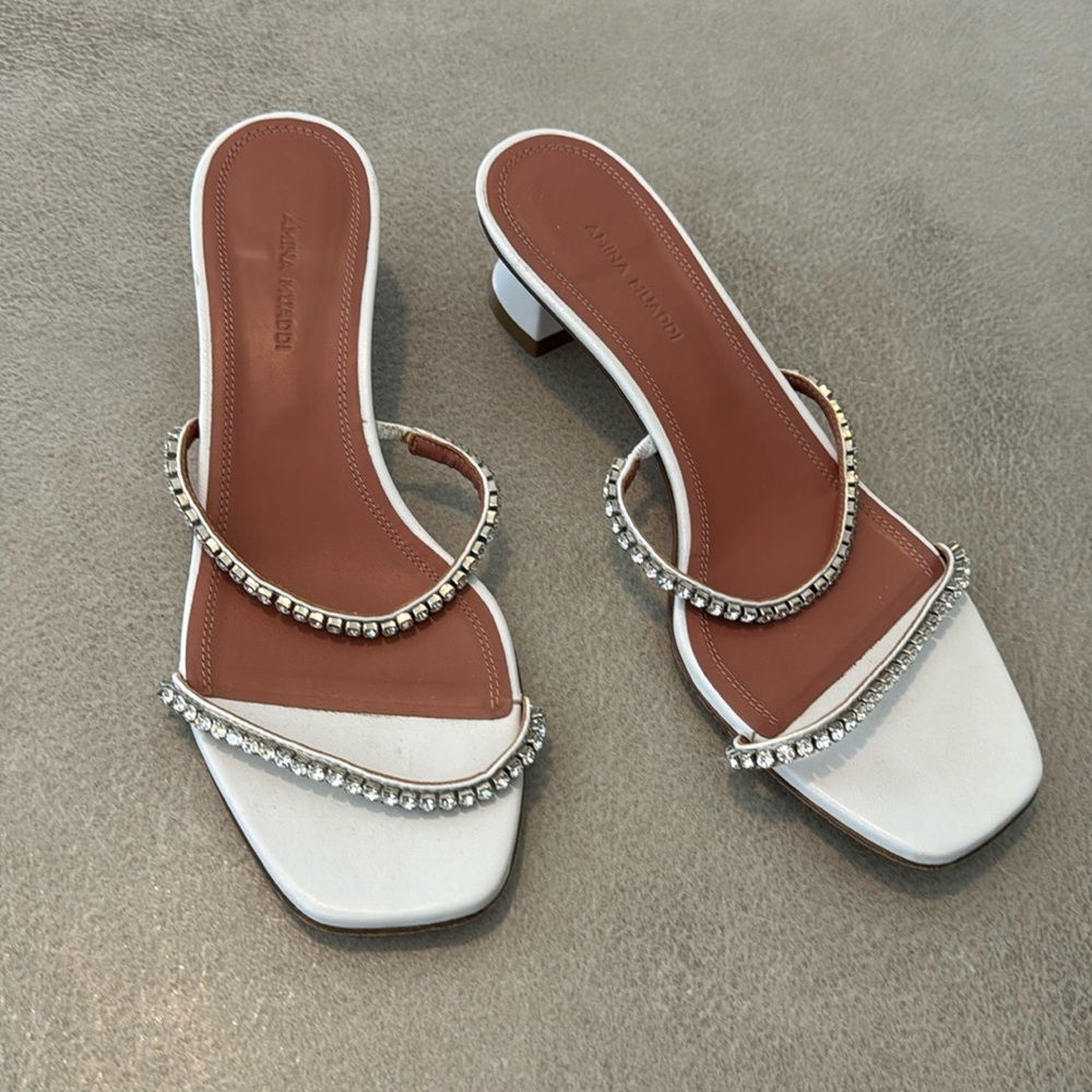 Amina muaddi crystal white sandal